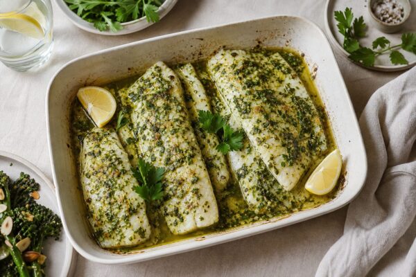 Cod la cuptor cu pătrunjel și coriandru: rețeta cu sos chimichurri